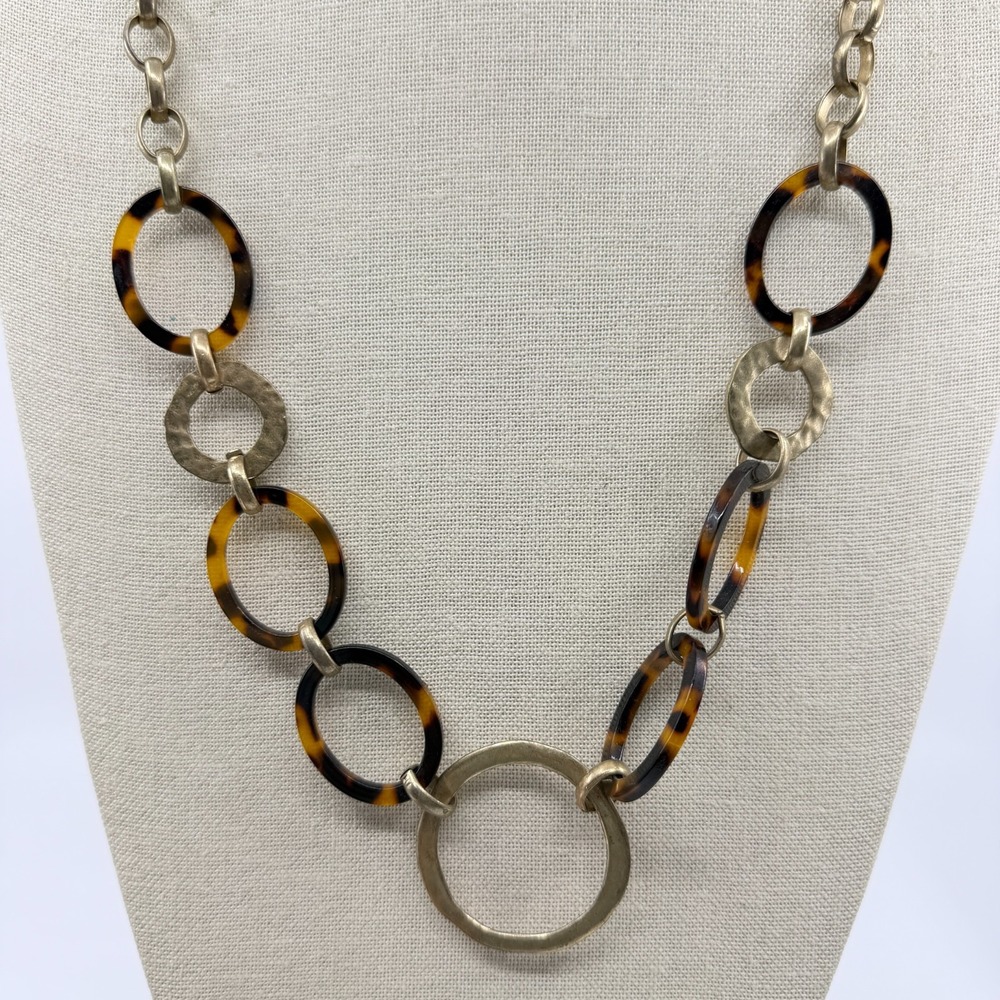 Statement Tortoiseshell Link Necklace Gold Tone Chunky Boho Layering Chain Gift